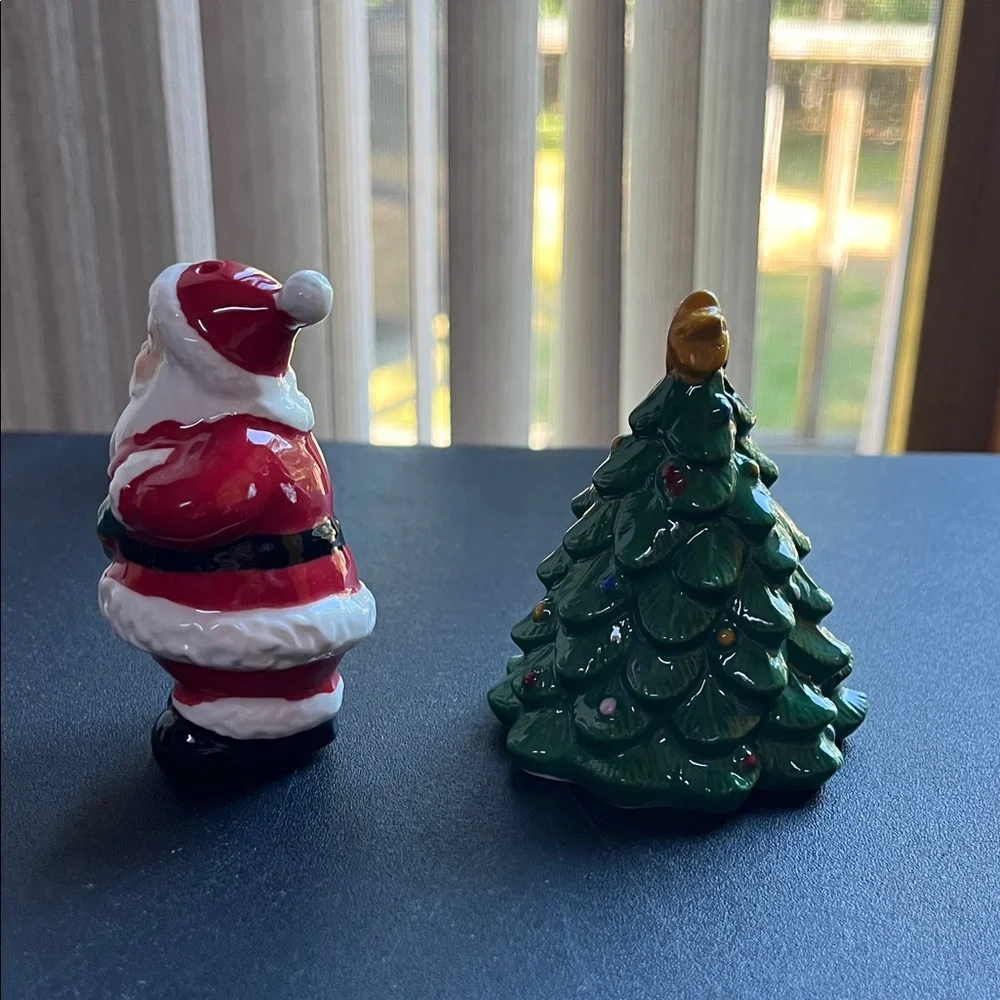 Sur La Table Festive Santa and Christmas Tree Figurine Salt & Pepper Set